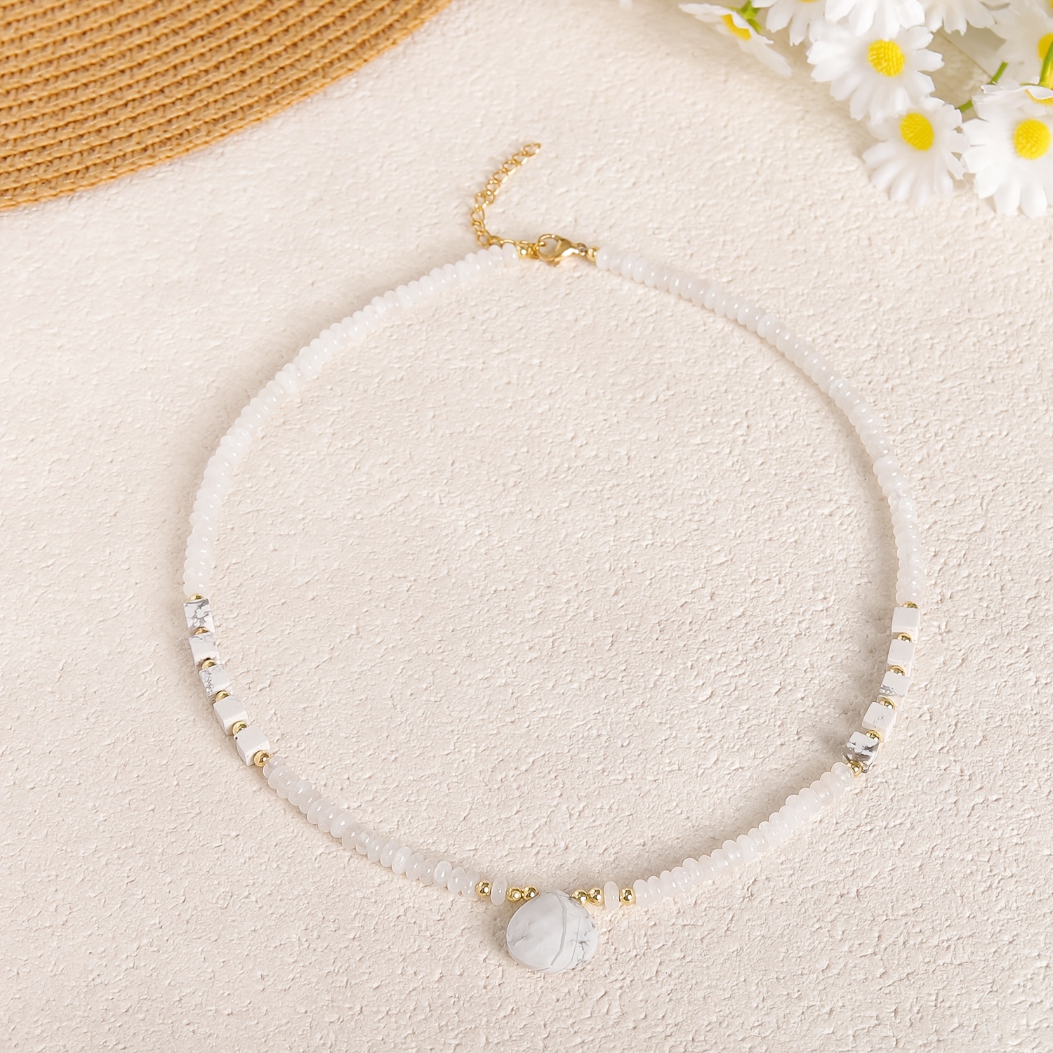 Women's Bohemian Natural Stone Choker Necklace with Tiger Eye